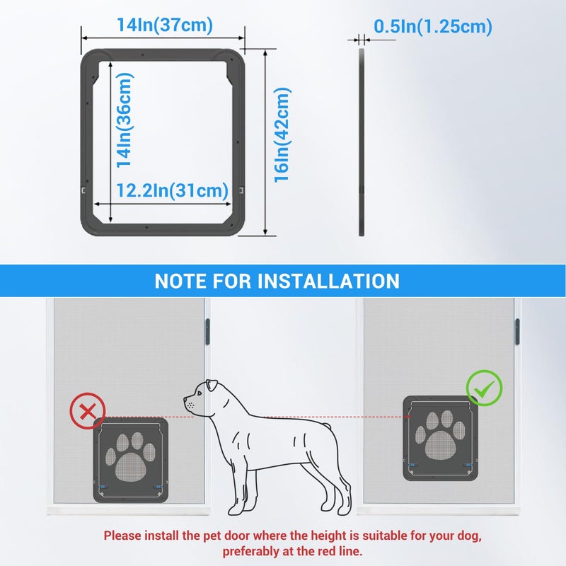 PETLESO Dog Door for Screen Doors, Large Dog Opening for Sliding Doors, Inner Flap 12"Ã—14" Lockable Magnetic with Automatic Close, Sturdy ABS Pet Doorway for Small to Large Dogs (Black) - Image 3